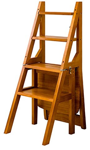 4-stufiger zusammenklappbarer Bibliotheksleiter aus Holz, multifunktionale Treppe für Innen, Küche und Büro, Walnussholzfarbe