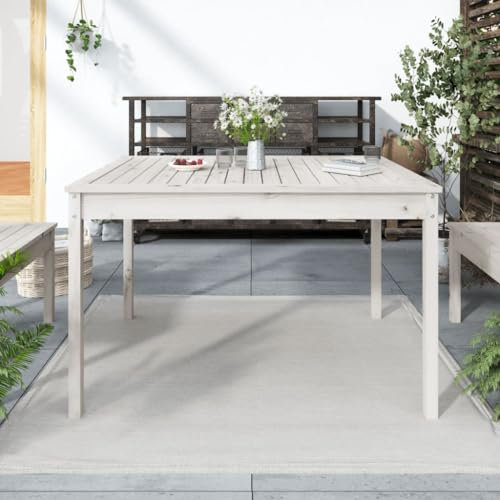 Myheimly Gartentisch, Garten Esstisch Holzrahmen, Holztisch Tisch für Outdoor, Terrassentisch Gartenmöbel, Weiß 121x82,5x76 cm Massivholz Kiefer