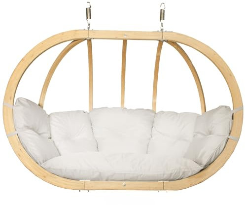 Doppelter Hängesessel im XL-Format - für den Innen- und Außenbereich geeignet - bis 200 kg - Korb mit Holz und Sitzkissen - Hängekorb, Hängesessel, Hängesessel, Hängeschaukel, Kokon, Gartenschaukel l
