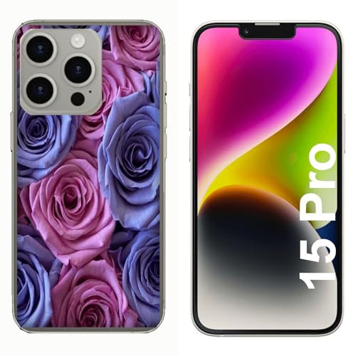 Generico Cover compatibile con Cover Apple iPhone 15 Pro Fiori Rose Rosa e Azzurre/Gel di silicone morbido TPU
