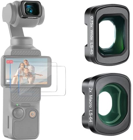 NEEWER 0.75X Wide Angle & 2X Macro Lens Set Compatible with DJI Osmo Pocket 3 Creator Combo Accessories, 108° FOV, 3 Elements In 3 Groups Macro Lens Kit with Two Screen Protectors, FL-B34