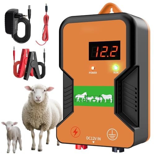 15 KM cloture electrique, LED affichage ClôTure éLectrique Pour Animaux, 2J electrificateur cloture electrique Pour ÉLevage D'Animaux Cheval Vache Moutons,Pour ferme jardin pâturage（Orange）