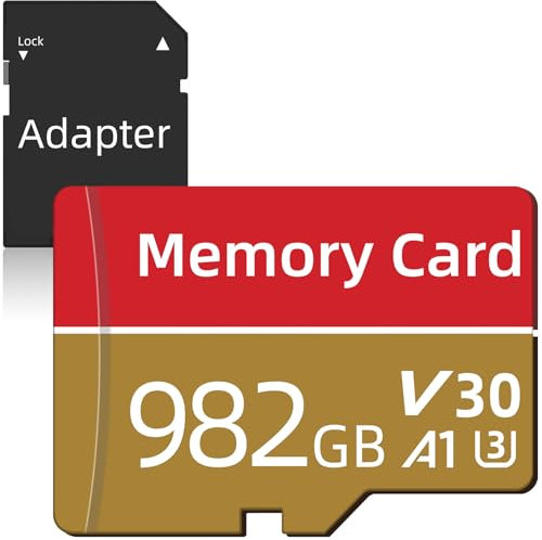 Kedpmaliya Memory Card 982GB, Portable Mini TF Card with Full Size Adapter, High-Speed Full HD TF Card, Mini Memory Card suitable for Cameras, Drones, Smartphones, PCs