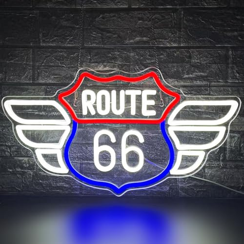 Route 66 Vintage-Neonschild für Wanddekoration, dimmbar mit hohen Richtungs-LED-Lichtern für Männer, Höhle, Zuhause, Garage, Neonlichter, Dekoration für Schlafzimmer, Party, Club
