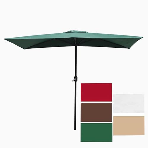 Sombrilla de patio de 2,5 m con 5 varillas, parasol de mercado con manivela, sombrilla media rectangular para exteriores, para balcón, jardín, terraza, cafetería, color verde