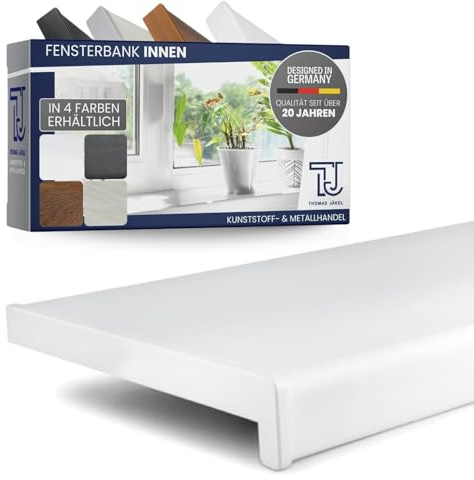 TJ Fensterbank Innen I 50 x 90 cm I Weiß I hochwertige PVC Fensterbank mit Seitenabschluss I Fensterbrett kratzfest & feuchtigkeitsundurchlässig I pflegeleichter & langlebiger Fenstersims für Innen
