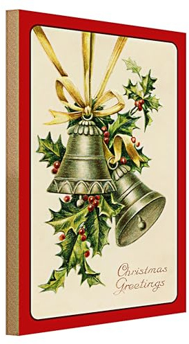Targa natalizia in legno | Natale Greetings | Campane e agrifoglio | 30 cm x 40 cm