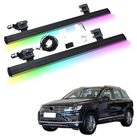 XJPZFC Marchepieds électriques rétractables compatibles avec Le VW Touareg 2019-2025 | Marchepieds latéraux antidérapants à déploiement Automatique, Barres Nerf en Aluminium aéronautique(with Light)