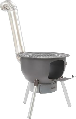Mixtric Kohle-Holzofen Multifunktionaler, Tragbarer, Abnehmbarer Eisen-Brennholzkocher Mobiler Campingkocher Für Camping Im Freien, Zeltheizung, Angeln, Kochen,Grau,48CM