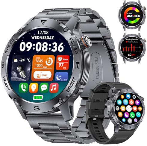 LIGE Orologio Smartwatch Uomo con Chiamata Bluetooth, 1.43 AMOLED Smart Watch con 24/7 Frequenza Cardiaca per Android iOS, 170+ Sportmodi, Impermeabile IP68, 200+ Quadranti, Nero Grafite