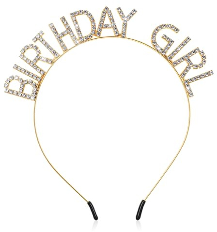 Geburtstag Kronen Mädchen Stirnband Happy Birthday Tiara Geburtstag Kopfschmuck Bling Strass Haarband Prinzessin Tiara Haarschmuck Birthday Girl Headband Für Frauen Mädchen Geburtstagsfeier-Gold
