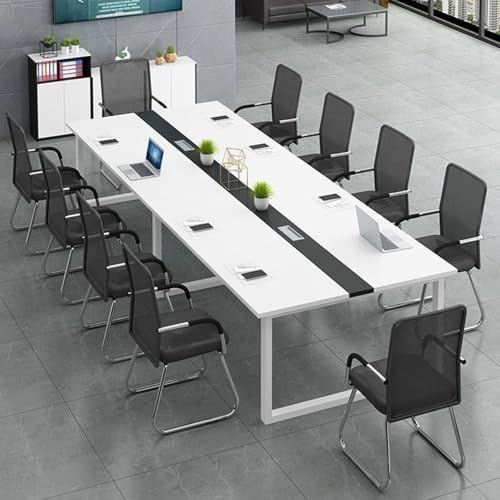 Großer Konferenztisch aus Holz, rechteckig, mit Gewindeloch-Design für 6–8 Personen, perfekt für Konferenzräume und Empfänge (Weiß, 200 x 100 cm)