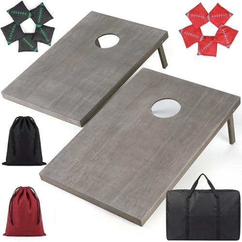Cornhole Set Outdoor, 90x60cm Echtholz Wurfspiel – Bean Bag Game mit 10 Säckchen & Tasche – Professionelles Sackloch Spiel für Erwachsene, Kinder, Garten, Strand, Camping – Offizielles Turnier Zubehör