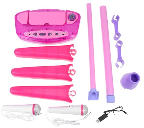 FUNOMOCYA Microfoni Karaoke Giocattolo Rosa con Supporto Doppio Microfono Interattivo per Canto e Gioco Musicale Educativo