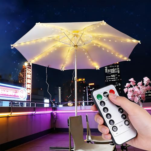 PORFOYO Illuminazione Per Ombrellone Con Telecomando, 104 LED, 8 Modalità, Impermeabile, Ombrellone, Giardino, Tende Da Campeggio