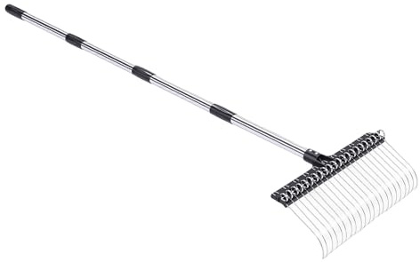 BAOFUYA Gartenharke für Blätter, 22 Zinken, 41,9 cm Breit, Laubharke für Garten, Rasen, Outdoor, Camping, Strauch, Gras, Busch, Mulch, Stroh