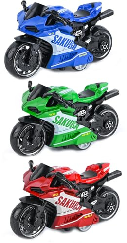 EujRcf 3 Pcs Toy Motorbike Set, Pull Back Alloy Motorcycle Toys for Kids | Pull Back Toy Motorbike Set with Mini Alloy Design, Encourages Imaginative Play and Makes a Fun Gift for Kids