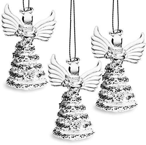 Sikora BS409 Glas Christbaumschmuck Glitzer Engel MIT Buch 3er Set