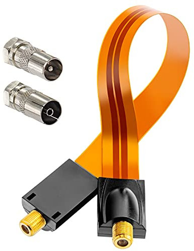 hb-digital 1x SAT Fensterdurchführung Ultra Flach flexibel extrem dünn Gold HQ Türen Fenster + Adapter SET: F-Stecker auf IEC Antennenstecker (männlich) & IEC Antennenbuchse (weiblich) - vernickelt