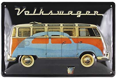 BRISA VW Collection - Volkswagen Retro-Blech-Schild-Vintage-Dekoration Geschenk-Idee aus Metall im T1 Bus Design (Bus & Käfer/Schwarz)