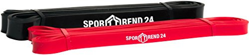 Sporttrend 24® 2er Set Widerstandsbänder, Klimmzugband, Fitnessband, Gymnastikband, Powerband, Resistance Band schwarz und rot (2,27-36,29KG)