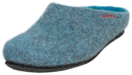 Magicfelt Filzpantoffeln 709 aus Mulesing-freier Merino-Schurwolle – Handgefertigte & anatomisch geformte Hausschuhe für Damen & Herren Größe EU 36-50 – Filzclogs mit Filz-Latex-Sohle Waterstone, 46