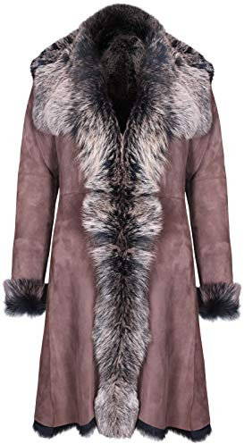 Infnity Leather Damen Braun Damen Echt Toscana Schaffell Leder Wildleder Jacke Trenchcoat M