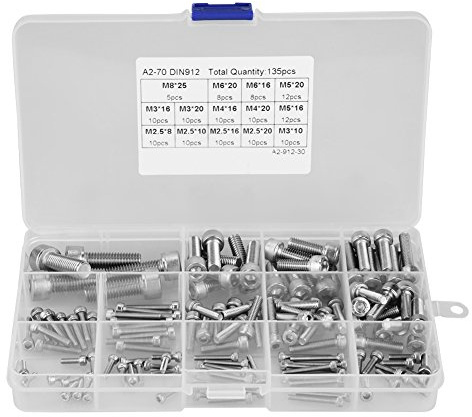 Inbusschrauben Set, Hex Socket Head Cap Screws 135 stücke M2.5 M3 M4 M5 M6 M8 304 Edelstahl Innensechskant Schrauben Set, 14 verschiedene Größen,mit Box