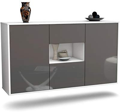 Dekati Sideboard Tallahassee hängend (136x77x35cm) Korpus Weiss matt - Front Hochglanz Grau - Push to Open - Leichtlaufschienen