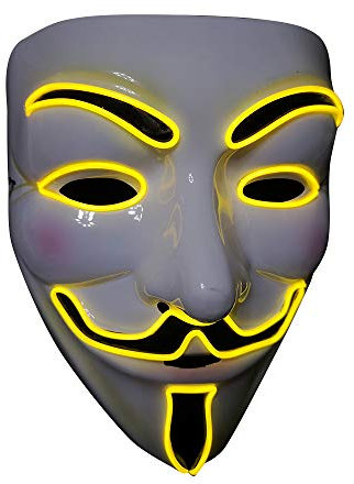 SOUTHSKY LED Maske Leuchtend V wie Vendetta Maske mit Led Licht Anonymous Masken Vollmaske Neon Lichter Blinker EL Draht Glowing 3 Modes Für Halloween Kostüm Cosplay Party(V-Gelb)