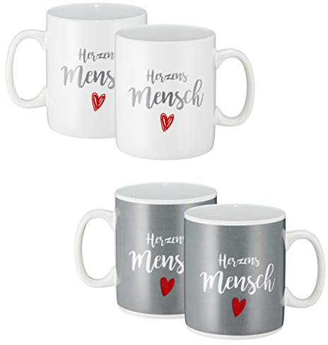 Cepewa Riesen Tasse Herzensmensch in grau oder weiß mit rotem Herz/Geschenktasse/Tasse zum Verschenken