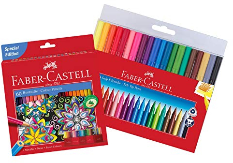 Faber-Castell 155320 - Fasermaler Grip Colour Marker, 20er Etui (20er + 60er (Bunt- & Filzstifte))
