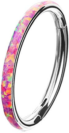 Piercingfaktor Clicker Scharnier Ring Opale Steine Nasen Piercing Septum Tragus Helix Nase Nasenring Nasenpiercing Ohr Knorpel Segment Klicker Silber Pink 1,2mm x 8mm