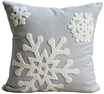Joielavie Kissenbezug, bestickt, Schneeflocke, chinesischer Stil, bestickt, quadratisch, Kissenbezug, Bett, Sofa, Büro, Auto, Weihnachtsdekoration, 45 x 45 cm, Grau