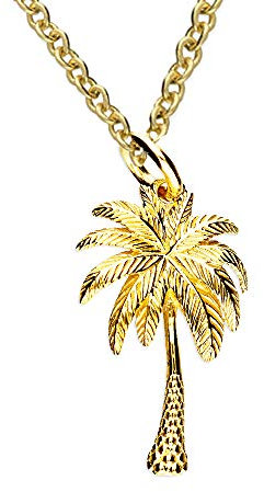 Lucky Palm Tree Solid 925 Sterling Silver 24k Gold Plated Pendant Necklace