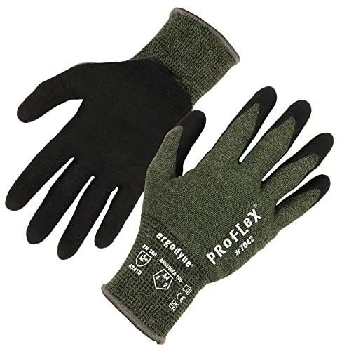 Ergodyne ProFlex 7042 Cut Resistant Work Gloves, ANSI A4, Contact Heat Resistant, Sandy Nitrile Coated Palms, 18g Aramid , Green