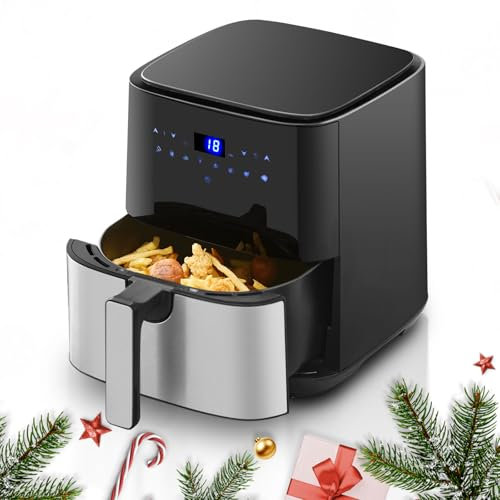 CLIPOP Large 5L Digital Air Fryer Home Use Energy Saving Airfryer with 8 Functions inc Air Fry, Bake and Roast, Digital Touchscreen Air Fryers Oven, Oil Free Hot Cooker, Nonstick Basket