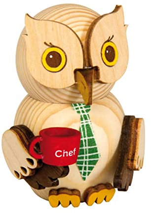 Kuhnert - Dekoration/Holzfigur - Mini Eule Chef mit Kaffee - ca. 7cm - Made in Germany