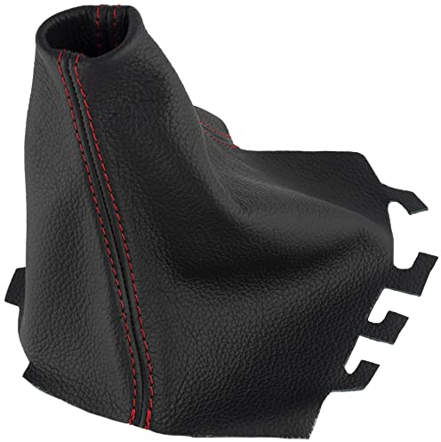 AERZETIX - C63742 - Schalthebelmanschette aus echtem schwarzem leder - kompatibel mit Seat Ibiza 6L 2002-2008 - farbe: schwarz mit roten nähten - für manuelles getriebe