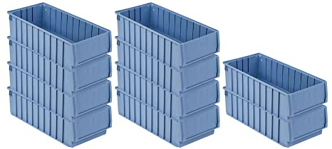SparSet 10x Regalkasten 500 BH mit Etikett & Schutzhaube | HxBxT 14x23,4x50cm | 12,6 Liter | Sichtlagerkasten, Sortimentskasten, Sortimentsbox, Kleinteilebox