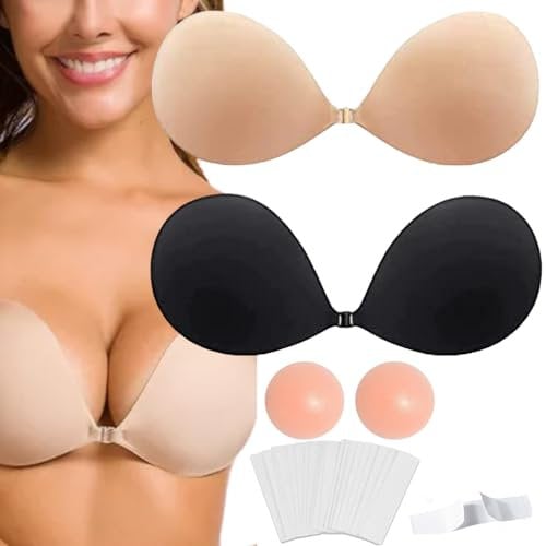 NovaLift 2 Pack Invisible Sticky Adhesive Bra Tape Strapless Reusable Push Up Backless Tape,Hair Bands,Chest Spherical concealments, Seamless Stick On Bra (UK, Cup & Band C)