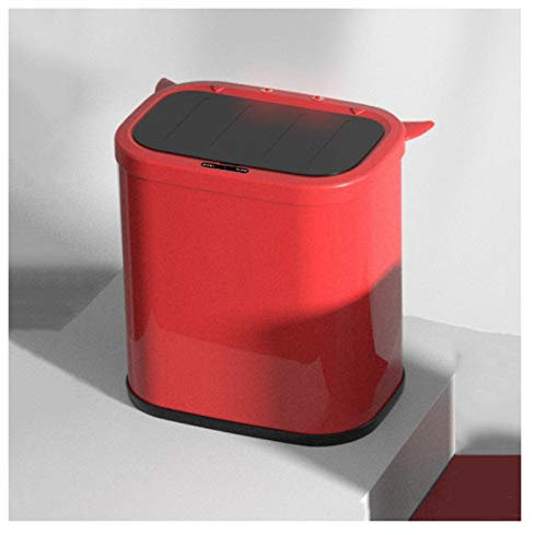 Poubelle Créativité Mignonne Poubelle Intelligente Poubelle Automatique Domestique de 2,6 Gallons avec Couvercle Petite Poubelle de Salle de Bains (Rouge)