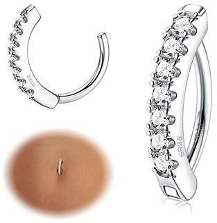 Krfy 14G Bauchnabelpiercing Ring Silber 925 für Damen Bauchnabelpiercing Clicker Hypoallergene Bauchnabelpiercing Clip CZ Paved Reverse Creolen Bauchnabel Ring Silber Piercing Schmuck