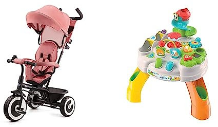 Kinderkraft ASTON Triciclo bambini dai 9 Mesi fino 25 kg, Passeggino con Maniglione regolabile & Clementoni - Baby - Tavolo Happy Park - Tavolino Multiattività Parco degli Animali