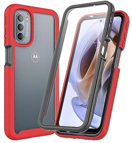 ILING Coque pour Motorola Moto G51 5G, 360° Intégrale Housse Transparent Très Mince Antichoc Étui [avec L'écran Intégré], Prime Souple TPU Bumper Case (Rouge Foncé)