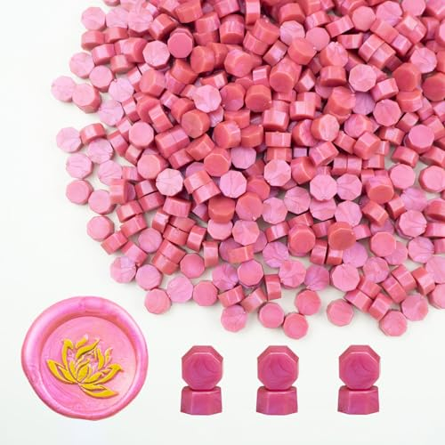 Wachs Siegel Perlen, Ioggtser 500 PCS Achteck Siegelwachsperlen für Wachssiegelstempel, Siegelperlen zur Herstellung von Wachssiegeln für Hochzeits- und Partyeinladungen (Rose Pink)