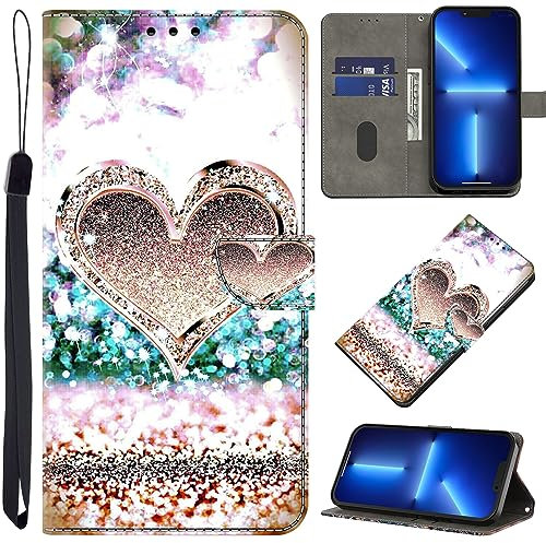 BOLELAW Hülle für Xiaomi Mi Note 10 Lite mit [Magnetverschluss] [Standfunktion] [Kartenfächern] Flip Case Leder Xiaomi Mi Note 10 Lite Schutzhülle Stylische Klapphülle, Funkelndes Herz