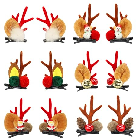 ZIOYA 12 Stück Haarspangen Weihnachten Geweih Haarnadel Hirschgeweih Rentier Geweih Haarnadeln Weihnachts Haarspangen Elchgeweih Haarclips für Kinder Haarclips haarschmuck Damen