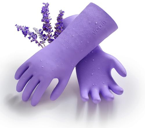 Vgo... gants de ménage avec doublure, gants de nettoyage,gants de vaisselle en TPE pour cuisine, salle de bain, jardin, sans latex, super épais