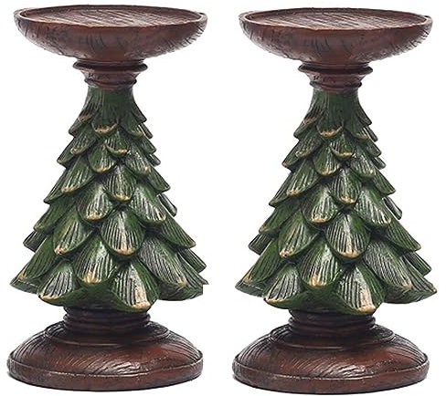 Weihnachtsbaum-Teelicht-Kerzenhalter, Harz-Weihnachtsbaum-Kerzenhalterhalter für Weihnachts-Dinner-Party (2 Stück, mittel)